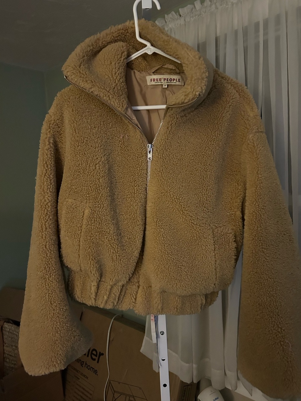 Free People Light Tan  Sherpa Zip-Up Jacket